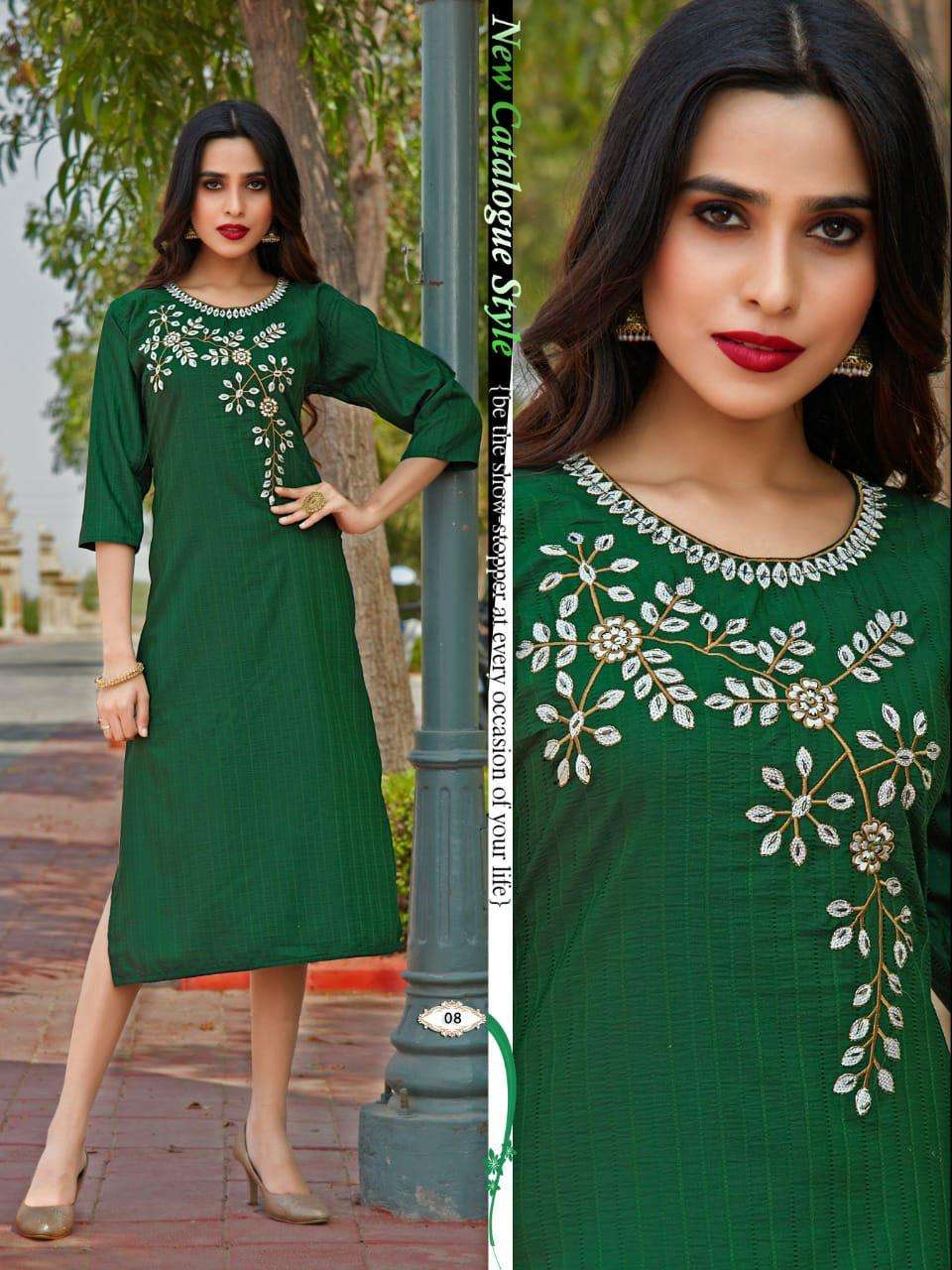 BEAUTY QUEEN SRIVALLI fancy rayon heavy embroidery + katha work KURTI CATALOG WHOLESALER BEST RATE