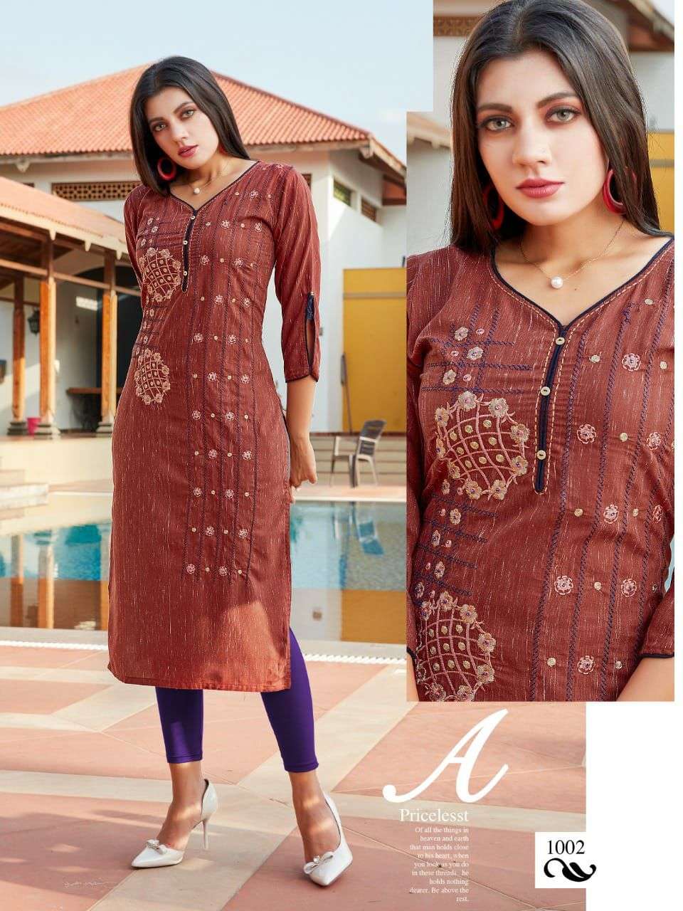 BEAUTY QUEEN SURI liva rayon white icon embroidery + katha work all sleeve different types KURT CATLOG WHOLESALER BEST RATE