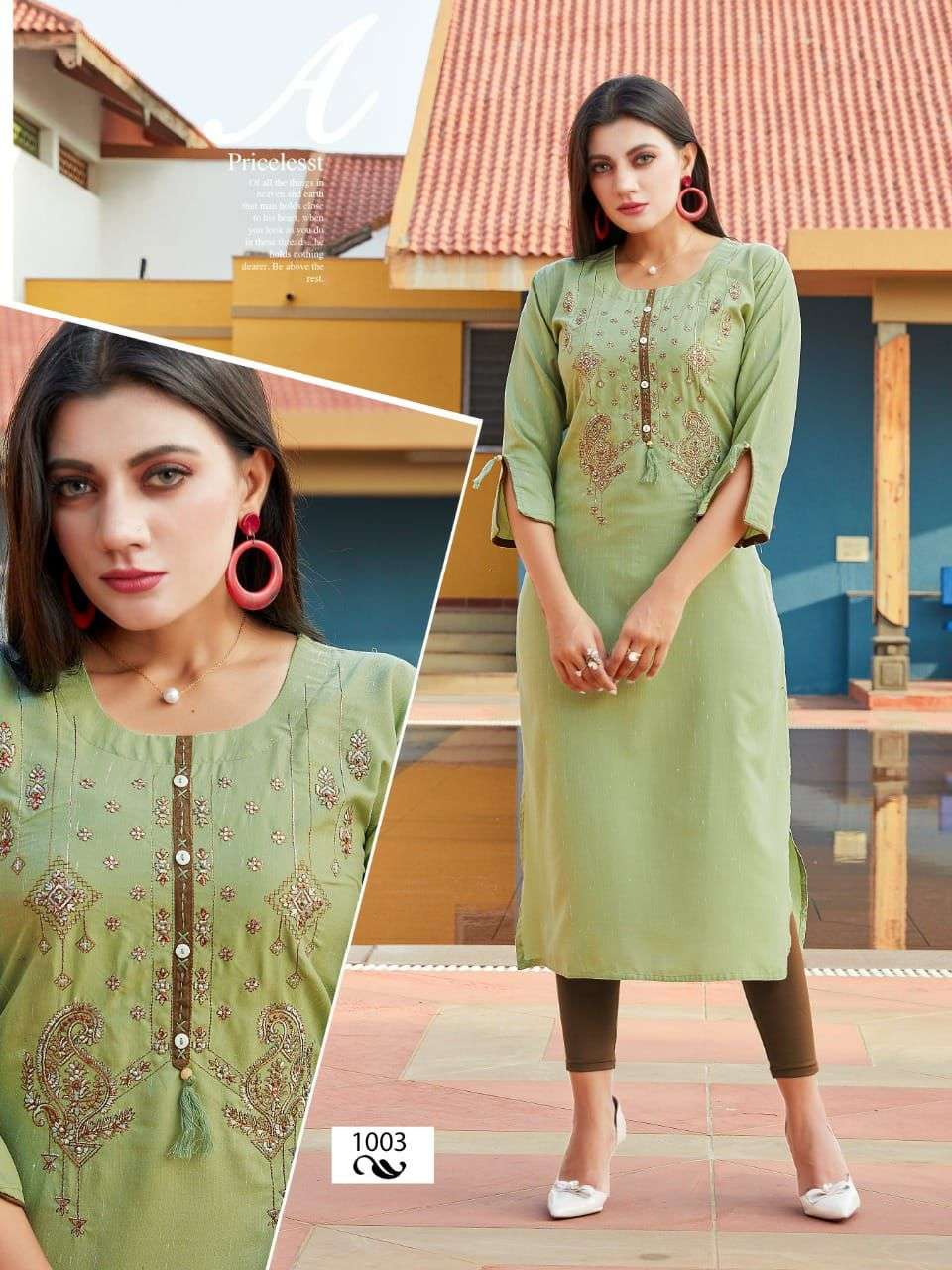 BEAUTY QUEEN SURI liva rayon white icon embroidery + katha work all sleeve different types KURT CATLOG WHOLESALER BEST RATE