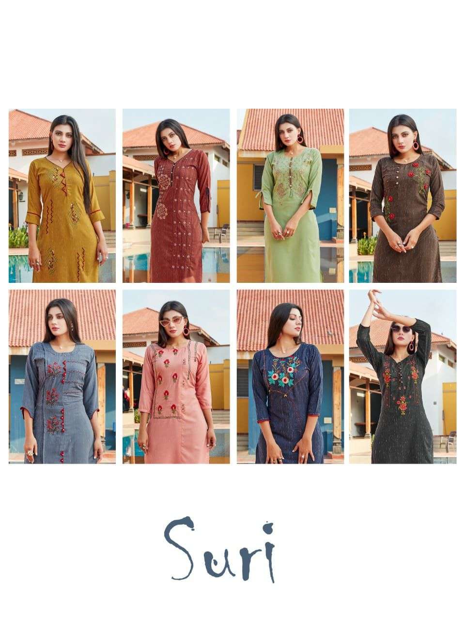 BEAUTY QUEEN SURI liva rayon white icon embroidery + katha work all sleeve different types KURT CATLOG WHOLESALER BEST RATE