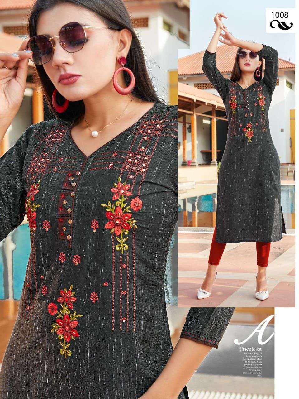 BEAUTY QUEEN SURI liva rayon white icon embroidery + katha work all sleeve different types KURT CATLOG WHOLESALER BEST RATE