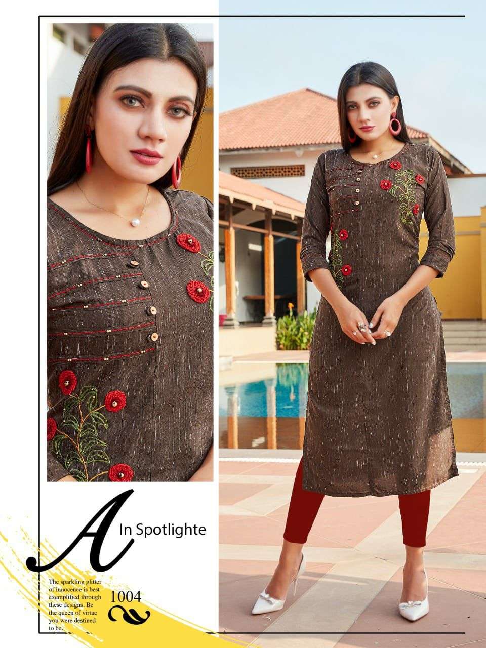 BEAUTY QUEEN SURI liva rayon white icon embroidery + katha work all sleeve different types KURT CATLOG WHOLESALER BEST RATE