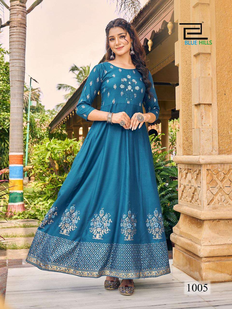 blue hills enagage anarkali gown with embroidery in plus size for women 