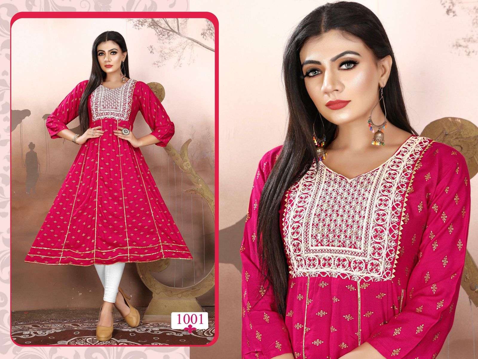 GOLDEN LUXURIA VOL.1 Heavy Rayon Sequence Work & Gold print Ghera Pattern KURTI CATALOG WHOLESALER BEST RATE