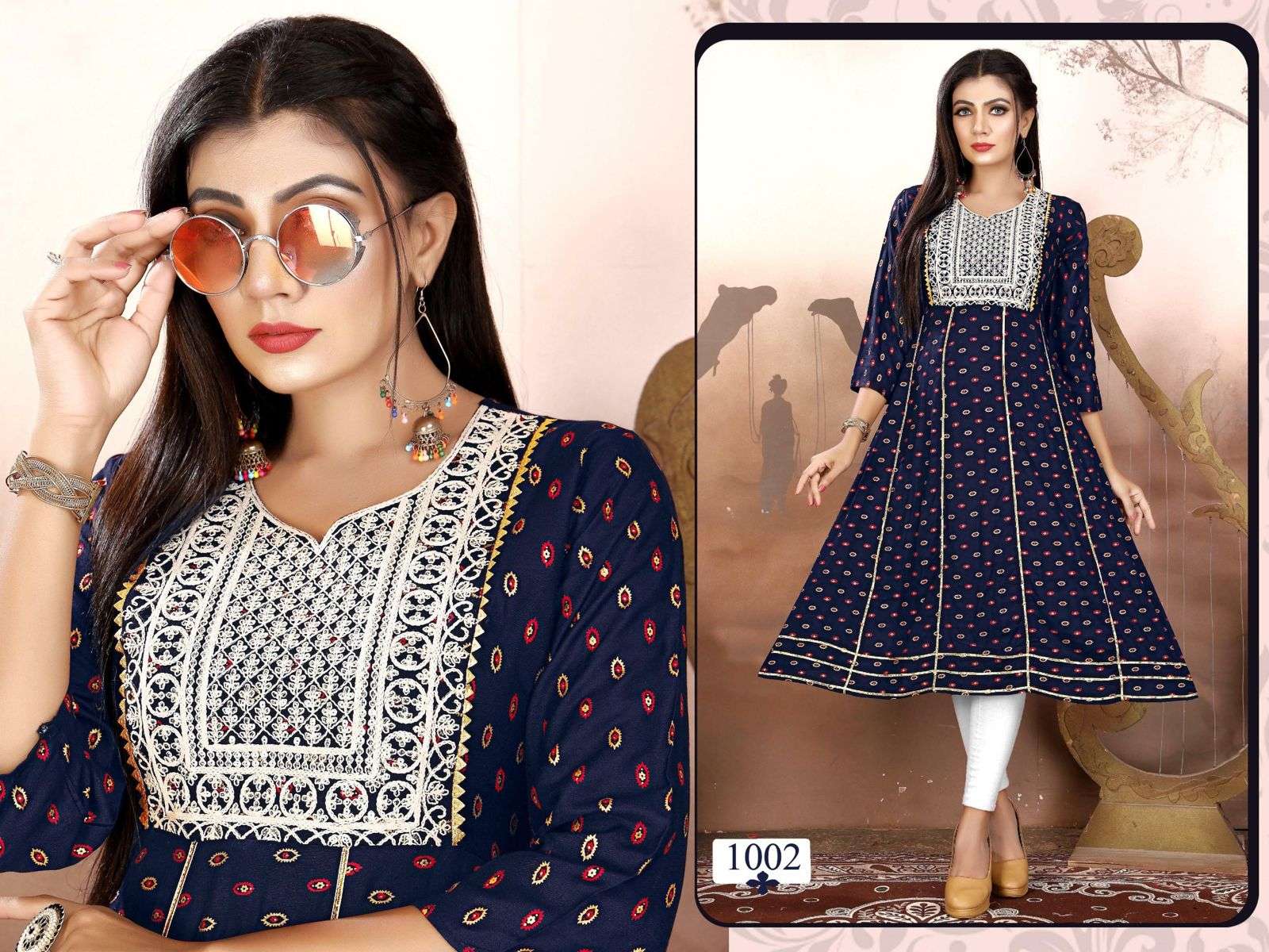 GOLDEN LUXURIA VOL.1 Heavy Rayon Sequence Work & Gold print Ghera Pattern KURTI CATALOG WHOLESALER BEST RATE