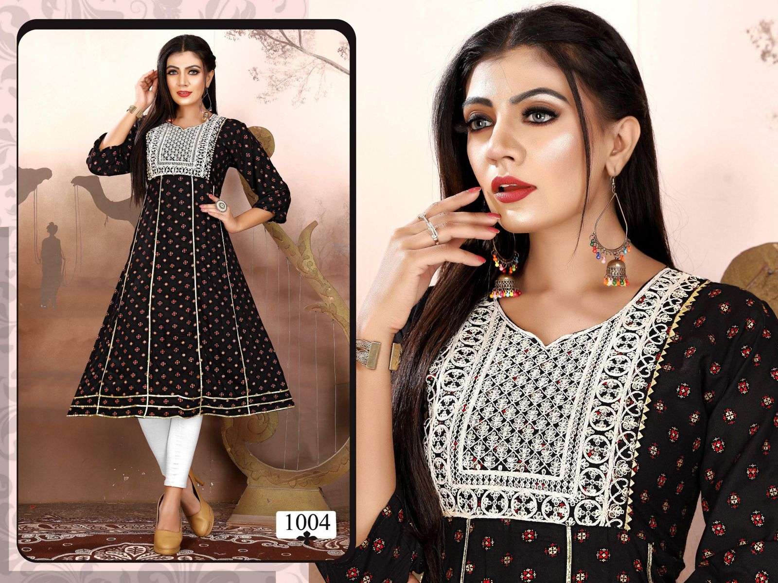 GOLDEN LUXURIA VOL.1 Heavy Rayon Sequence Work & Gold print Ghera Pattern KURTI CATALOG WHOLESALER BEST RATE