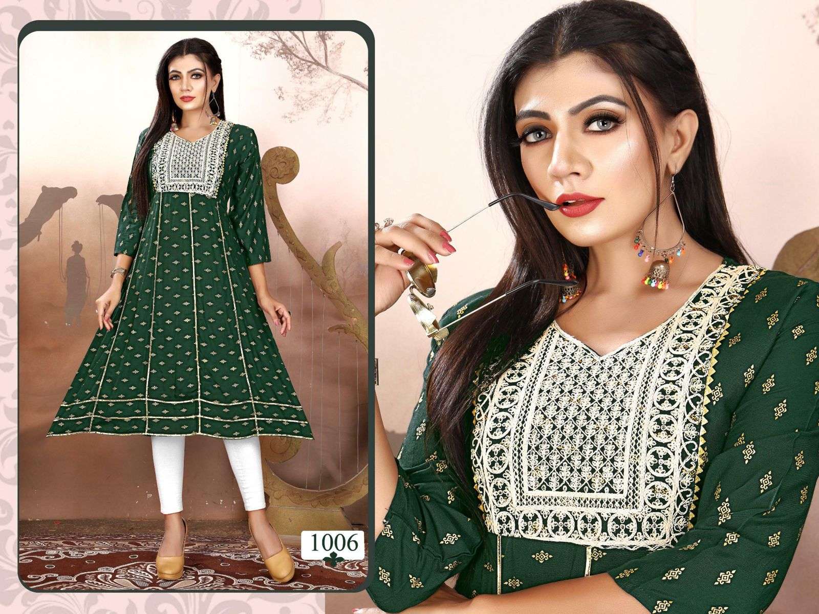 GOLDEN LUXURIA VOL.1 Heavy Rayon Sequence Work & Gold print Ghera Pattern KURTI CATALOG WHOLESALER BEST RATE
