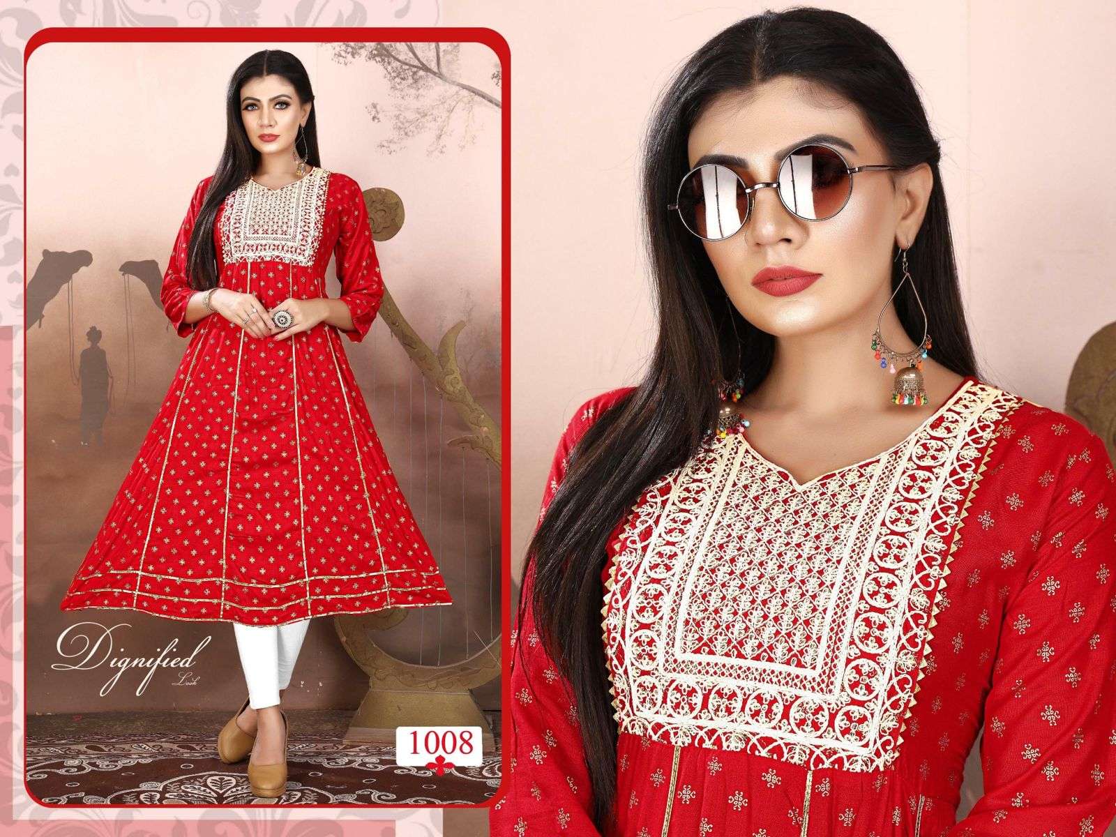 GOLDEN LUXURIA VOL.1 Heavy Rayon Sequence Work & Gold print Ghera Pattern KURTI CATALOG WHOLESALER BEST RATE