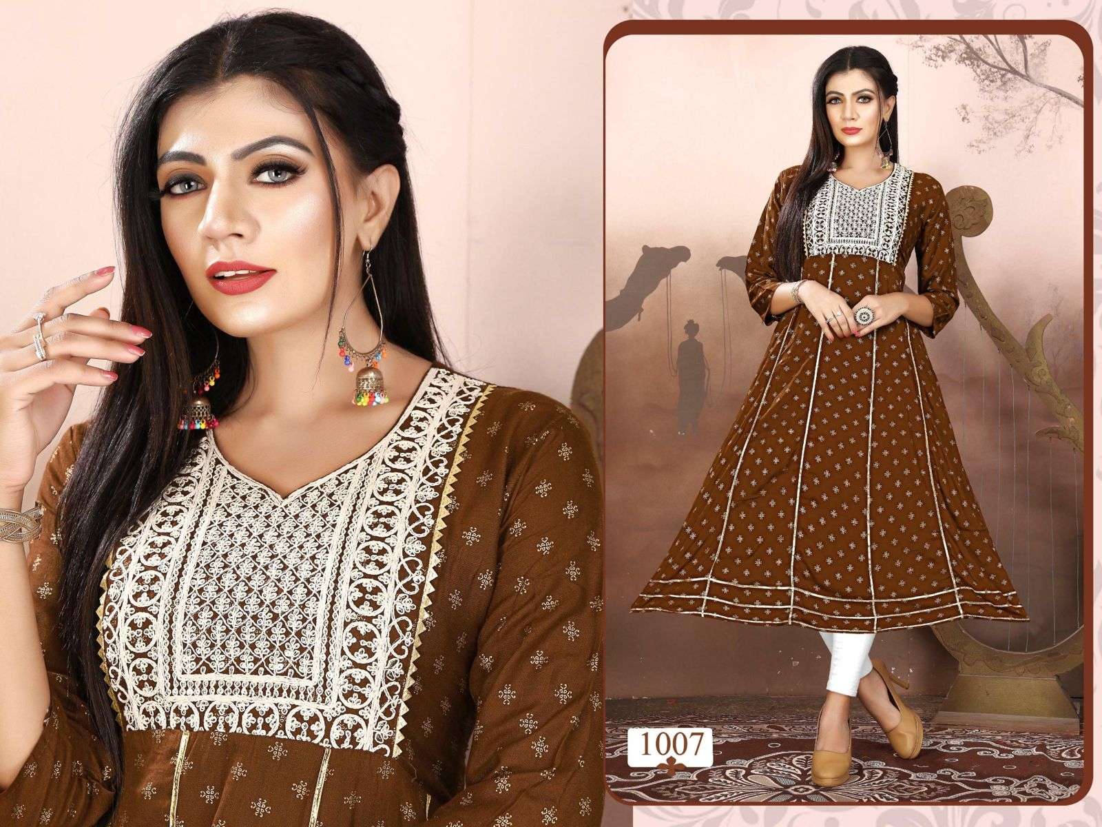 GOLDEN LUXURIA VOL.1 Heavy Rayon Sequence Work & Gold print Ghera Pattern KURTI CATALOG WHOLESALER BEST RATE