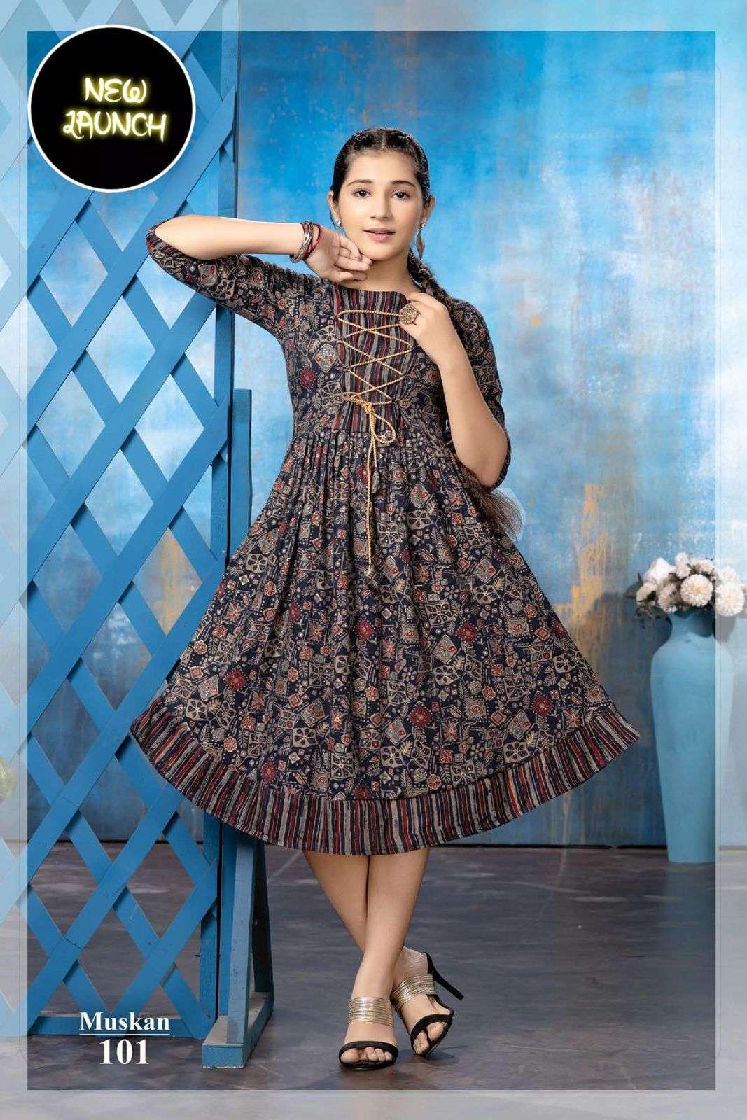 KIDS MUSKAN VOL.1 HEAVY CAPSULE RAYON PRINT WITH  DORRI PATTREN CHILDREN KURTI CATALOG WHOLESALER BEST RATE