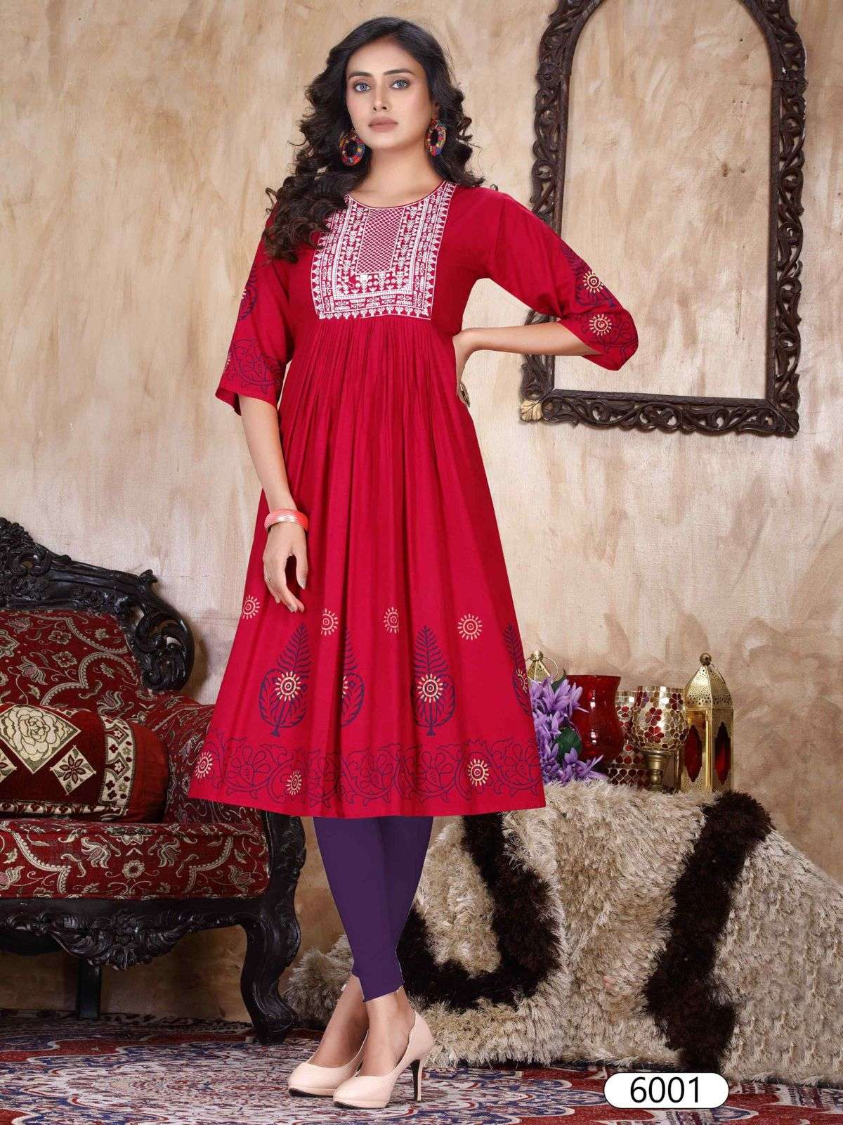 NEW ELLEN VOL.1 Heavy Rayon Sequence Work & Scree Prent Ghera Pattern KURTI CATALOG WHOLESALER BEST RATE