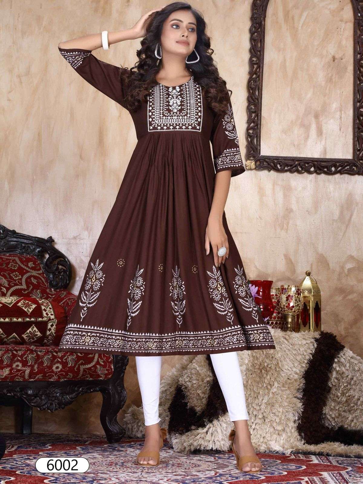 NEW ELLEN VOL.1 Heavy Rayon Sequence Work & Scree Prent Ghera Pattern KURTI CATALOG WHOLESALER BEST RATE