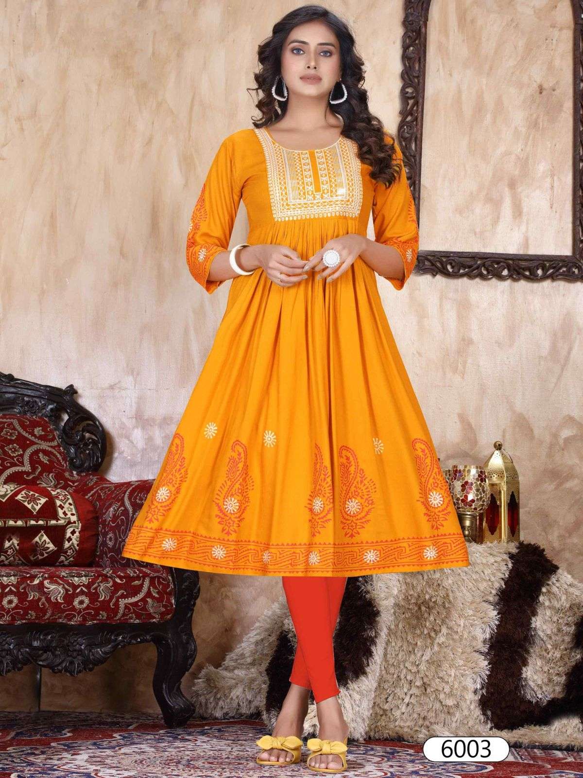 NEW ELLEN VOL.1 Heavy Rayon Sequence Work & Scree Prent Ghera Pattern KURTI CATALOG WHOLESALER BEST RATE