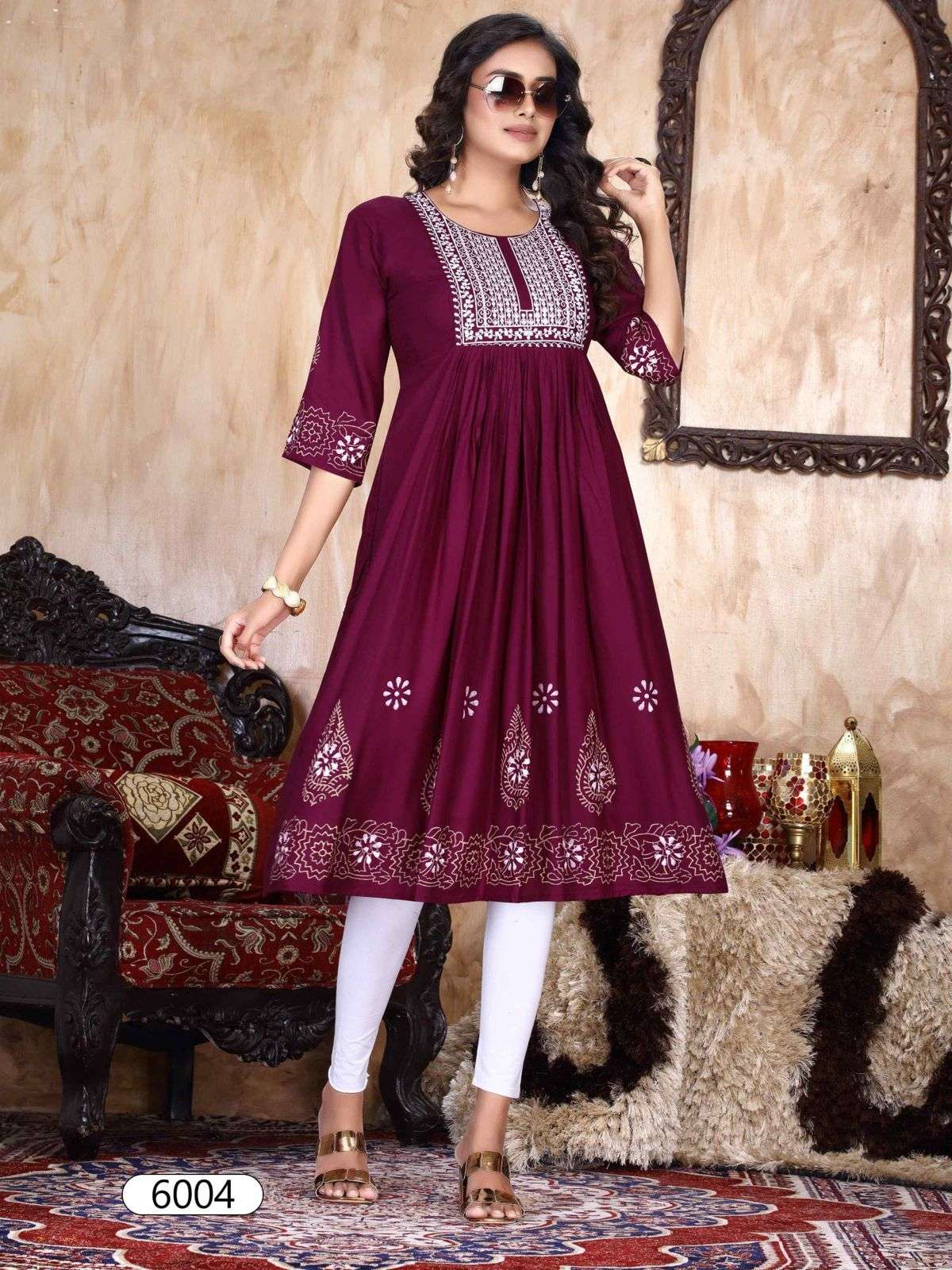 NEW ELLEN VOL.1 Heavy Rayon Sequence Work & Scree Prent Ghera Pattern KURTI CATALOG WHOLESALER BEST RATE