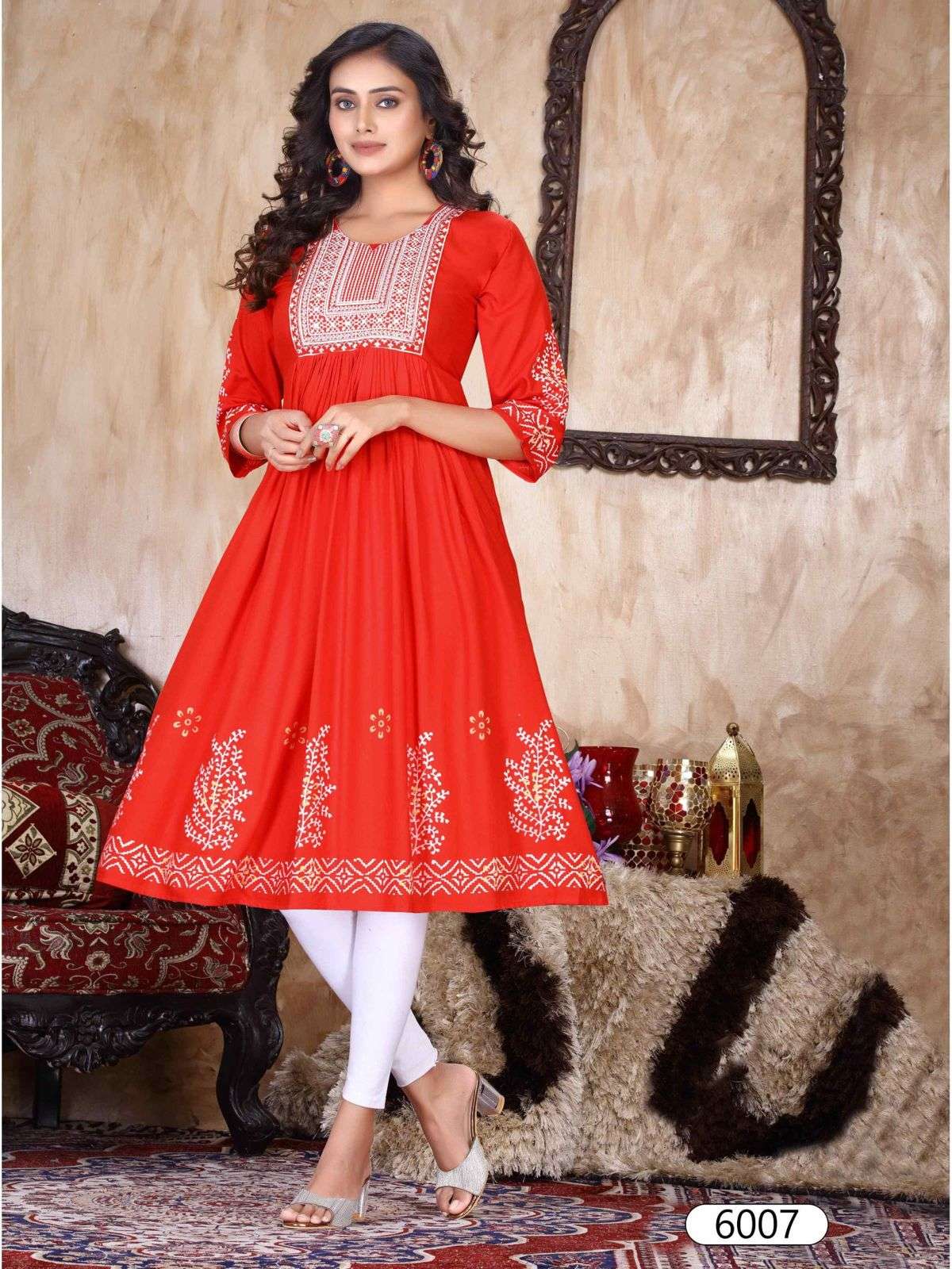 NEW ELLEN VOL.1 Heavy Rayon Sequence Work & Scree Prent Ghera Pattern KURTI CATALOG WHOLESALER BEST RATE