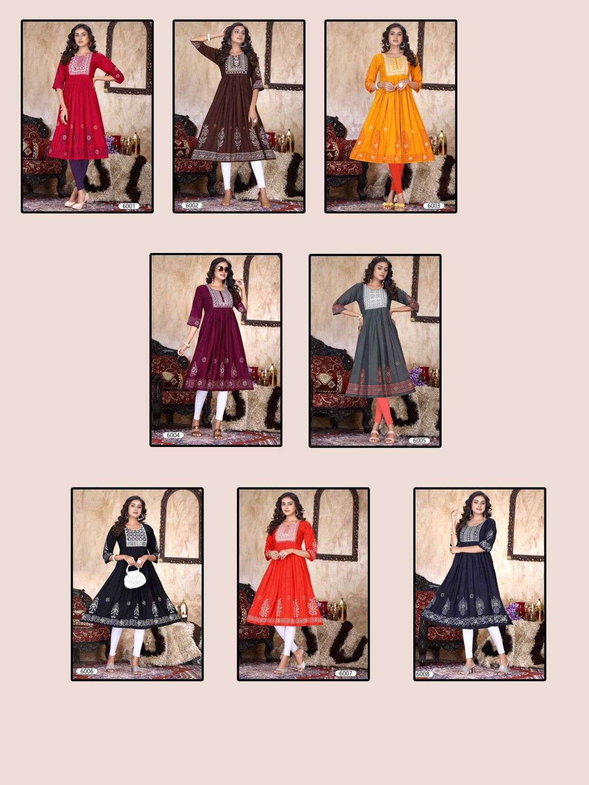 NEW ELLEN VOL.1 Heavy Rayon Sequence Work & Scree Prent Ghera Pattern KURTI CATALOG WHOLESALER BEST RATE