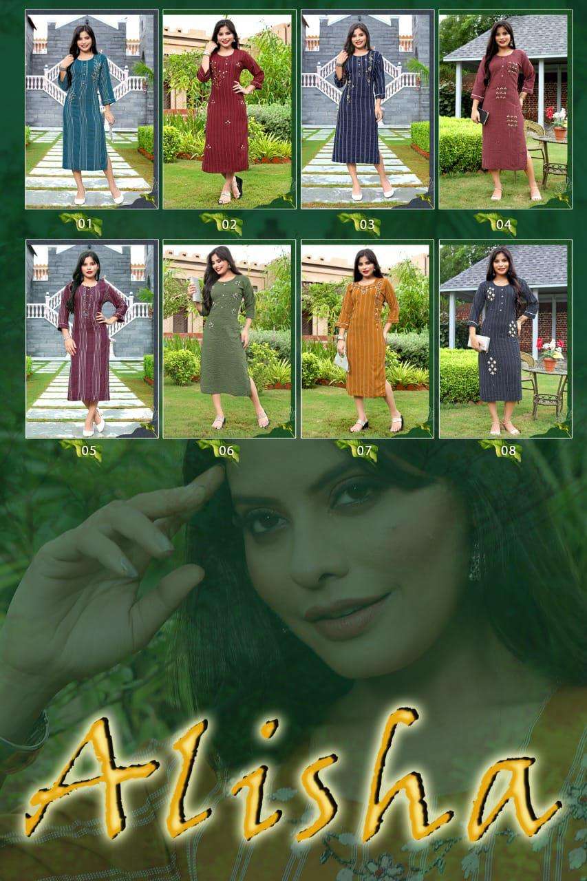 NEW RIYAA ALISHA RAYON LINING  KHATLA WORK ( HAND WORK ) KURTI CATALOG WHOLESALER BEST RATE
