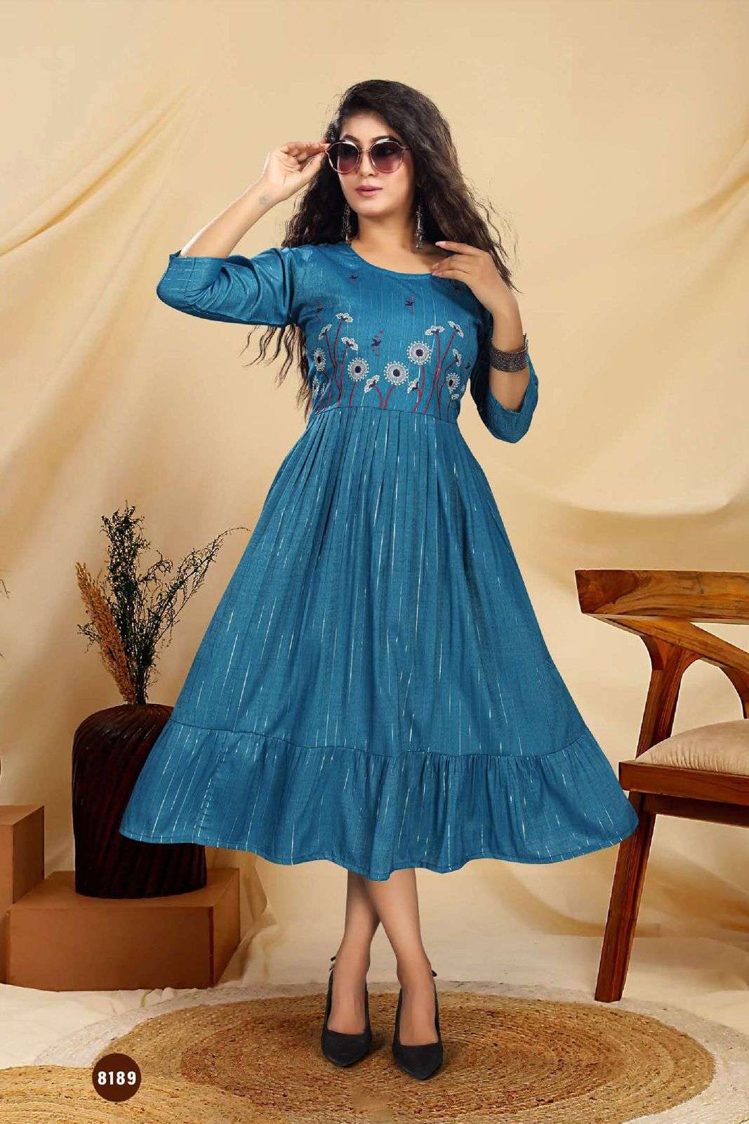 NEW RIYAA FIZAA VOL.1 HEAVY LUREX RAYON EMBROIDERY WORK & FROCK STYLE KURTI CATALOG WHOLESALER BEST RATE