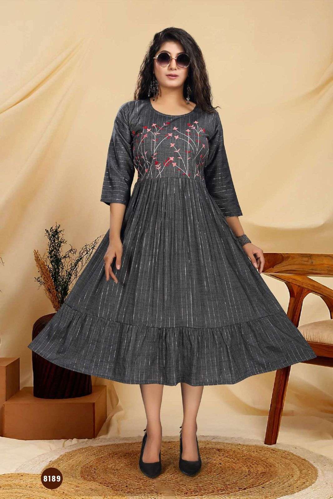 NEW RIYAA FIZAA VOL.1 HEAVY LUREX RAYON EMBROIDERY WORK & FROCK STYLE KURTI CATALOG WHOLESALER BEST RATE