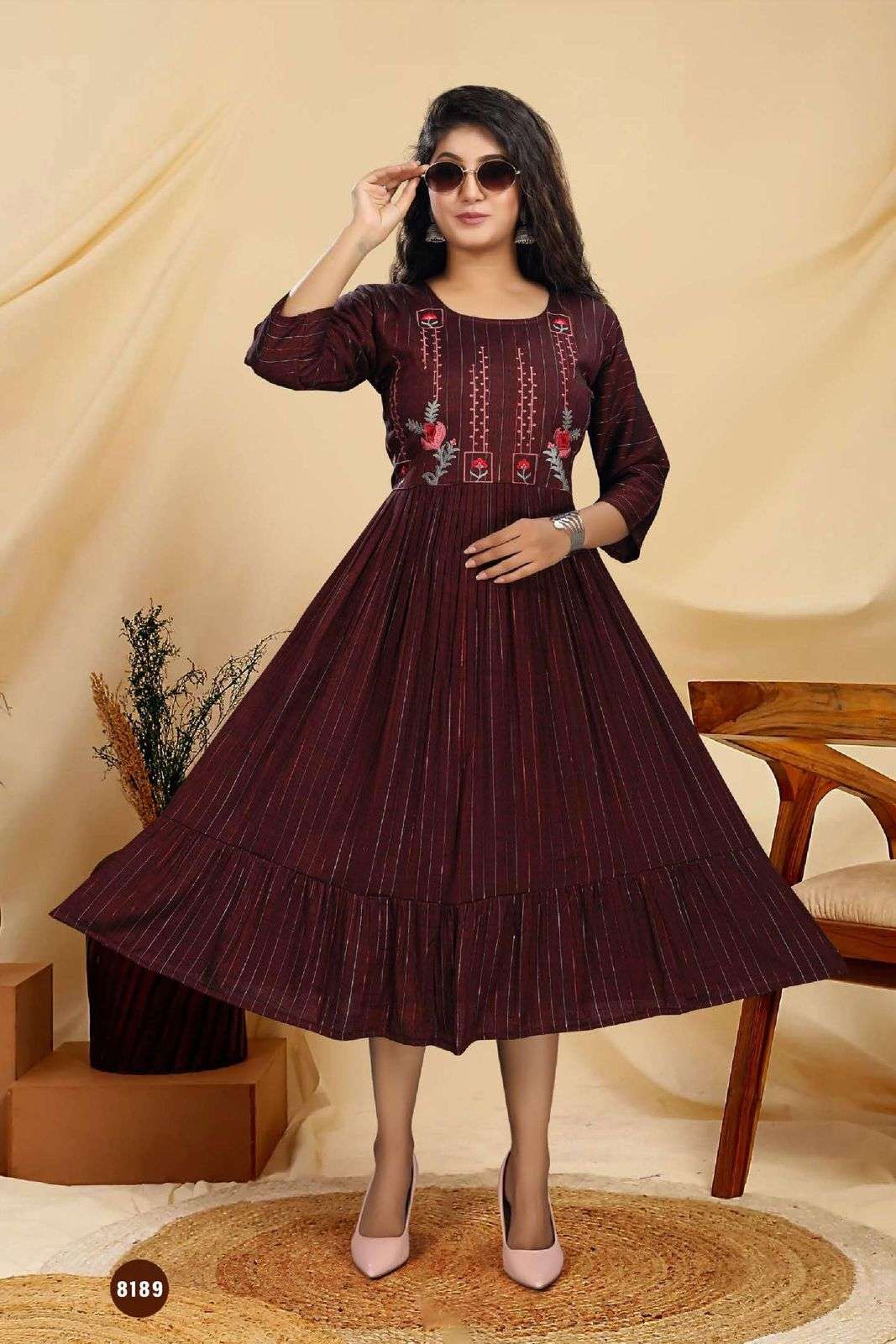 NEW RIYAA FIZAA VOL.1 HEAVY LUREX RAYON EMBROIDERY WORK & FROCK STYLE KURTI CATALOG WHOLESALER BEST RATE