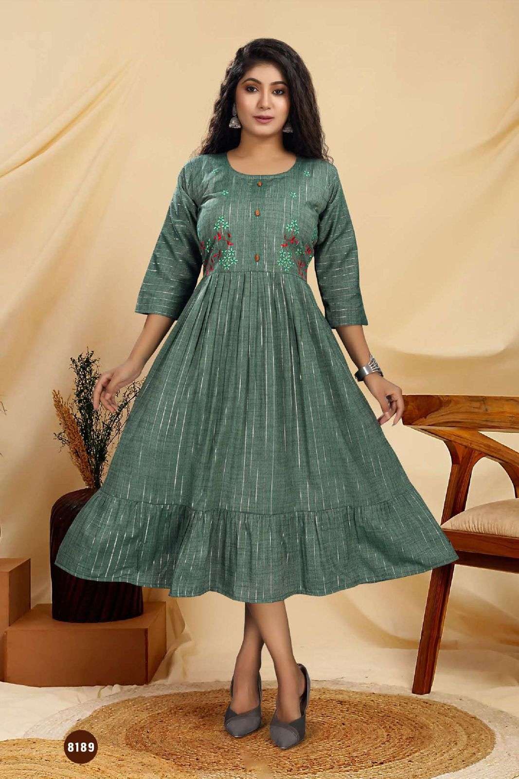 NEW RIYAA FIZAA VOL.1 HEAVY LUREX RAYON EMBROIDERY WORK & FROCK STYLE KURTI CATALOG WHOLESALER BEST RATE
