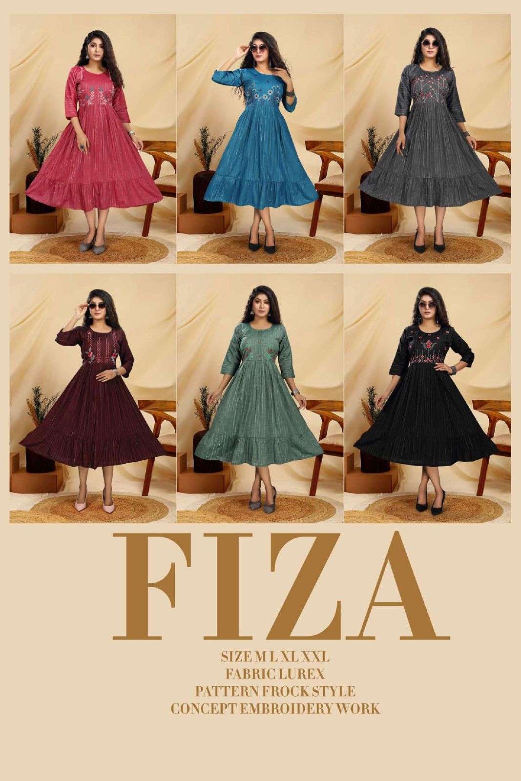 NEW RIYAA FIZAA VOL.1 HEAVY LUREX RAYON EMBROIDERY WORK & FROCK STYLE KURTI CATALOG WHOLESALER BEST RATE