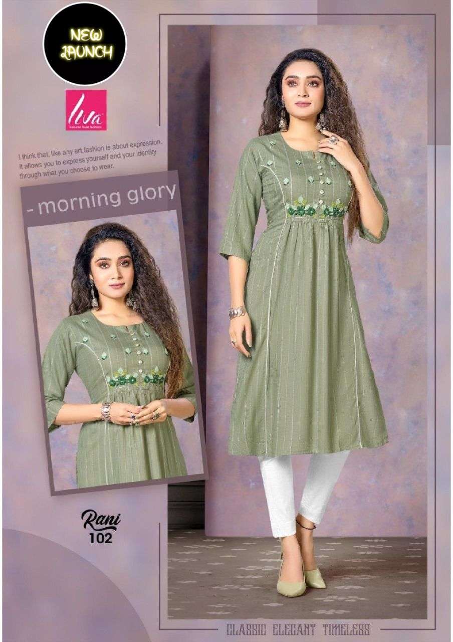 NEW RIYAA RANI FANCY RAYON WITH HANDWORK WORK KURTI CATALOG WHOLESALER BEST RATE