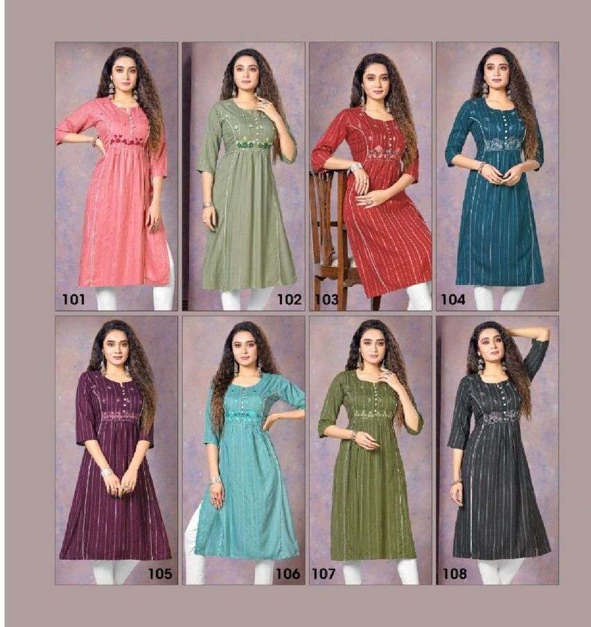 NEW RIYAA RANI FANCY RAYON WITH HANDWORK WORK KURTI CATALOG WHOLESALER BEST RATE