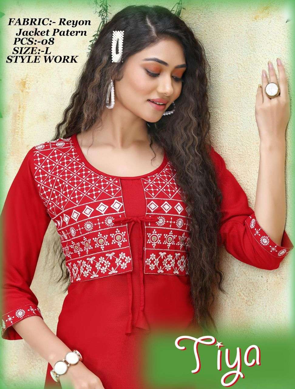 NEW RIYAA TIYA VOL.1  RAYON EMBROIDERY WORK KOTI STYLE ATTACHED KURTI CATALOG WHOLESALER BEST RATE