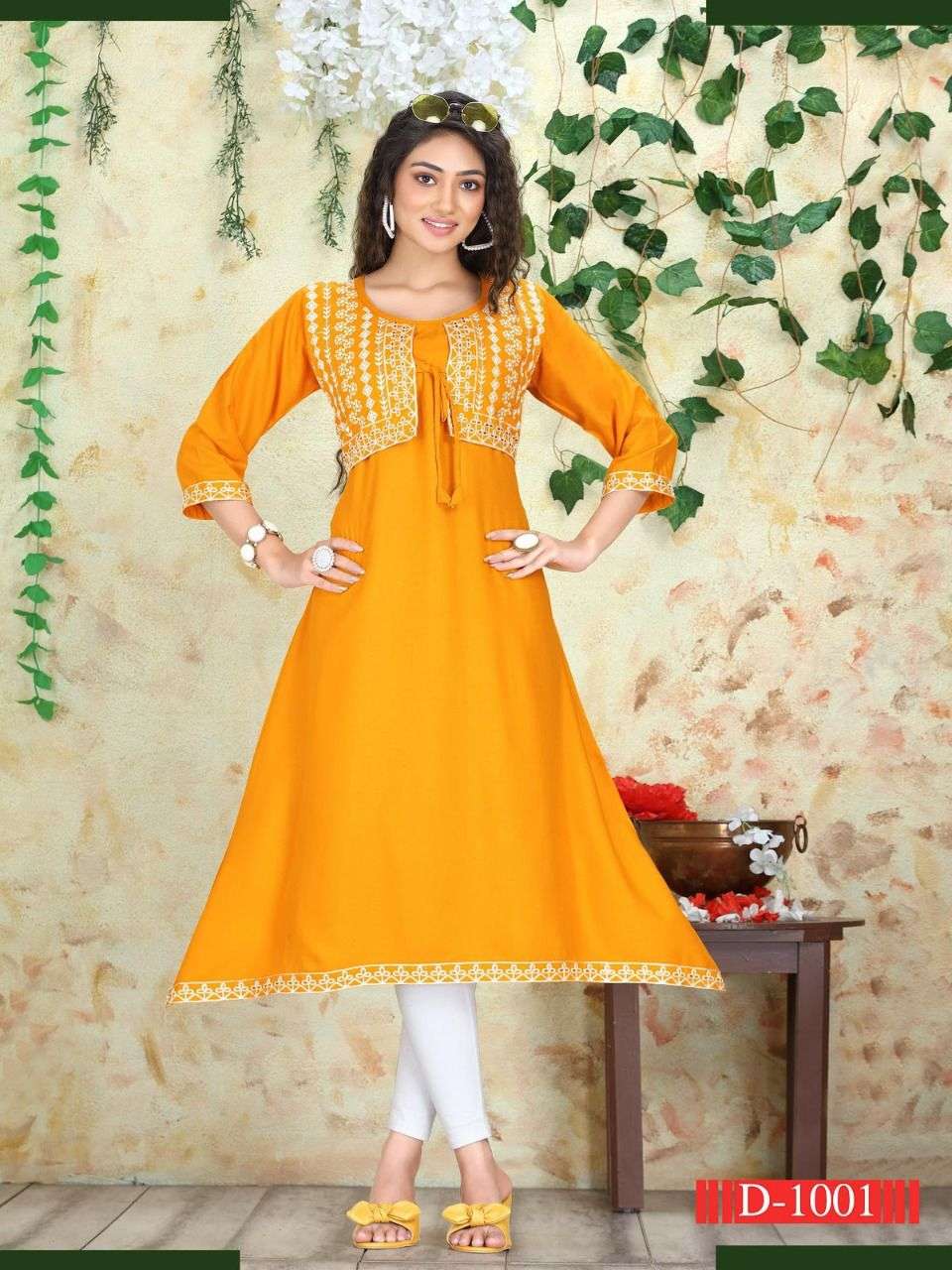 NEW RIYAA TIYA VOL.1  RAYON EMBROIDERY WORK KOTI STYLE ATTACHED KURTI CATALOG WHOLESALER BEST RATE