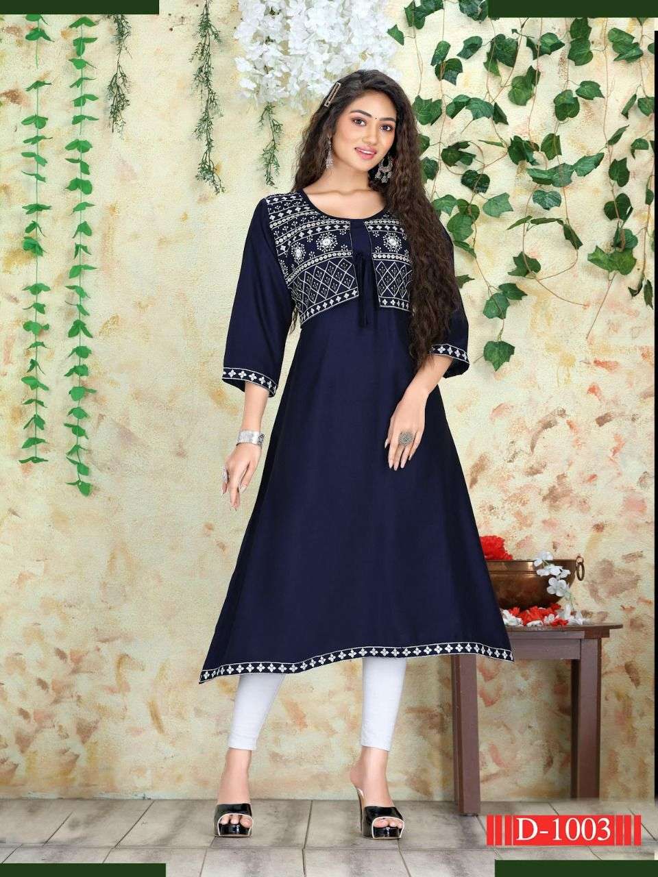 NEW RIYAA TIYA VOL.1  RAYON EMBROIDERY WORK KOTI STYLE ATTACHED KURTI CATALOG WHOLESALER BEST RATE
