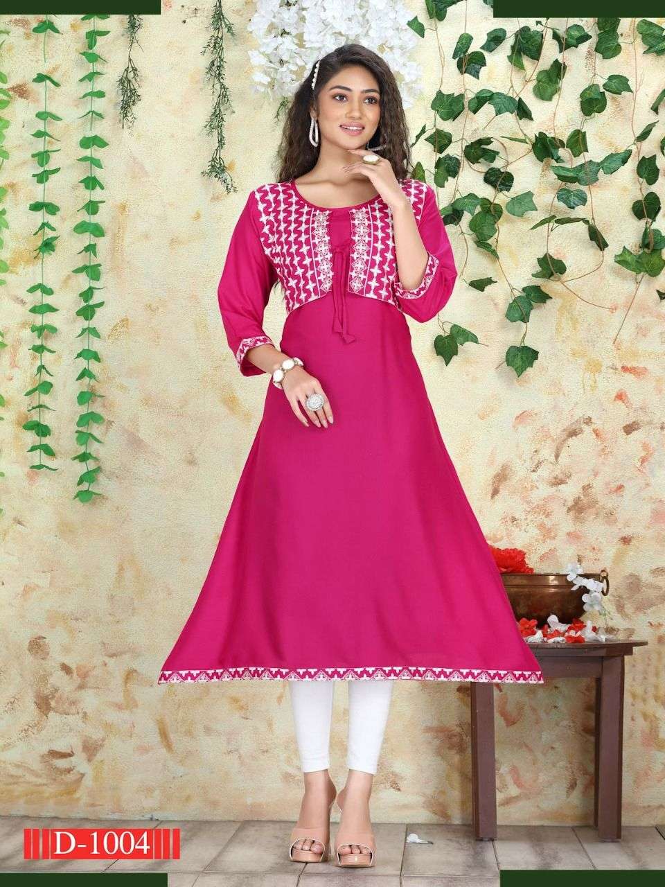 NEW RIYAA TIYA VOL.1  RAYON EMBROIDERY WORK KOTI STYLE ATTACHED KURTI CATALOG WHOLESALER BEST RATE