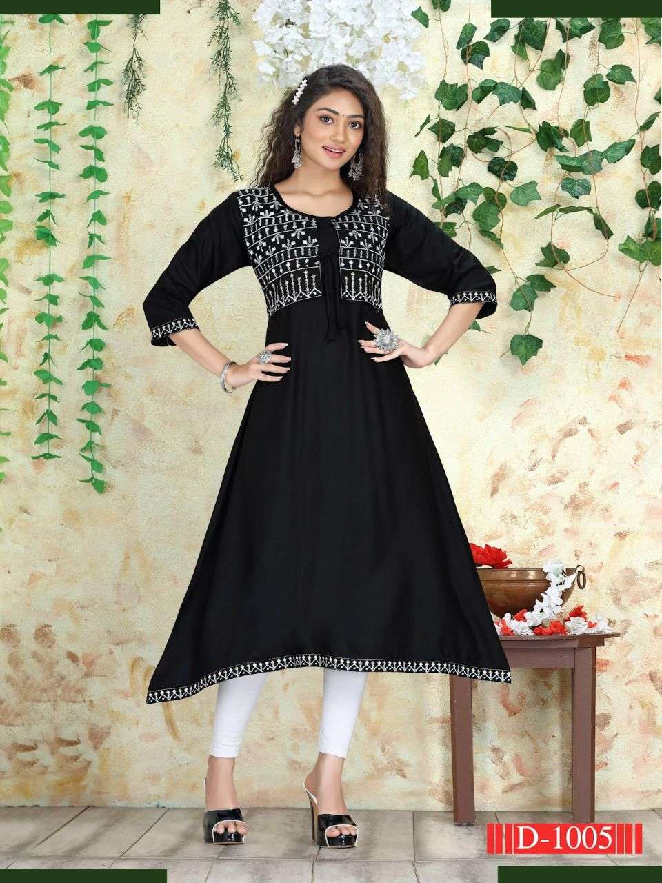 NEW RIYAA TIYA VOL.1  RAYON EMBROIDERY WORK KOTI STYLE ATTACHED KURTI CATALOG WHOLESALER BEST RATE