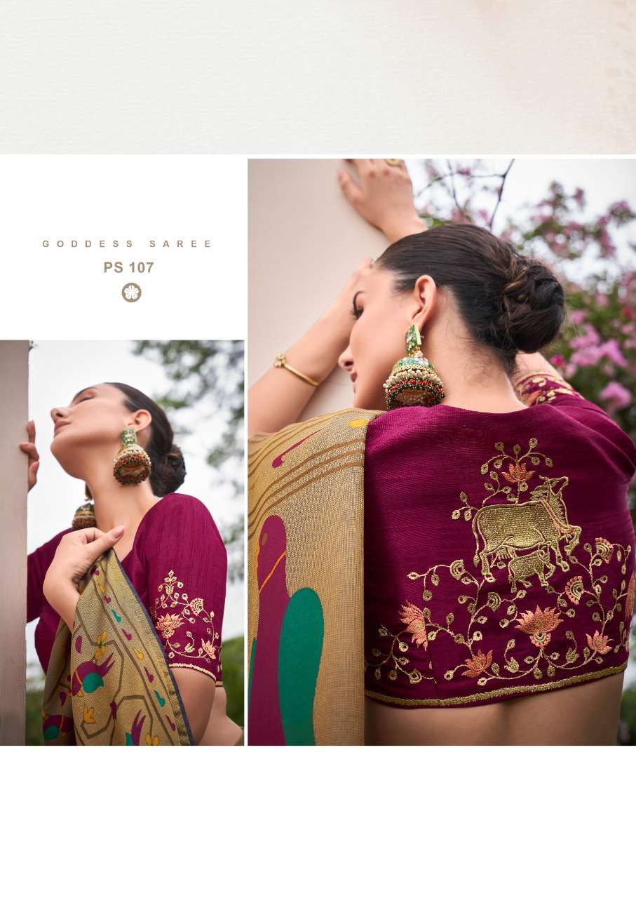 paithani silk brasso saree with embroidery blouse pattern