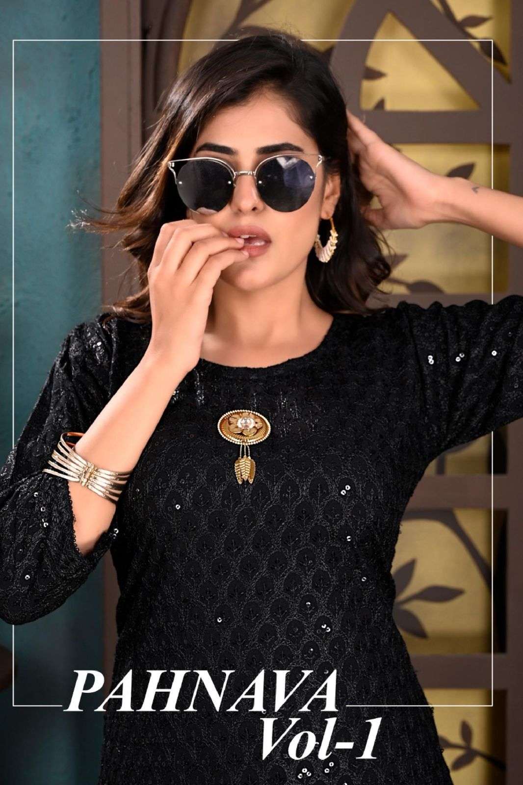 BEAUTU QUEEN PAHNAVA VOL.1 HEAVY RAYON SEQUENCE BORDER CHIKAN STRIGHT WITH BROUCH KURTI CATALOG WHOLESALER BEST RATE