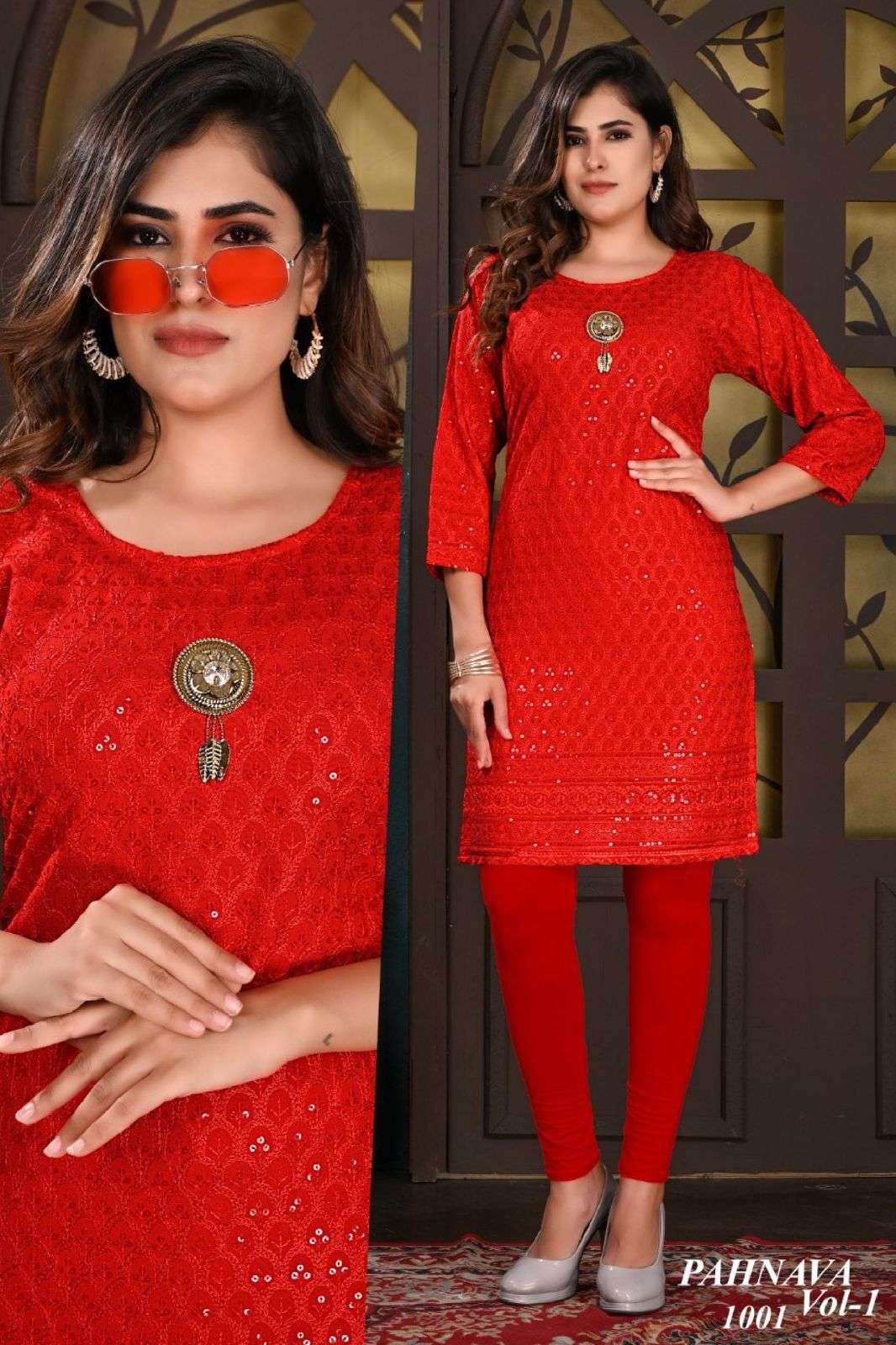 BEAUTU QUEEN PAHNAVA VOL.1 HEAVY RAYON SEQUENCE BORDER CHIKAN STRIGHT WITH BROUCH KURTI CATALOG WHOLESALER BEST RATE