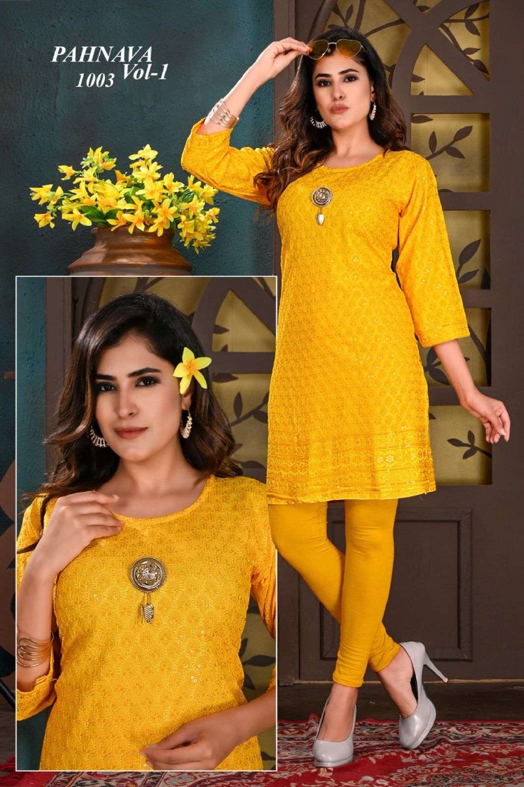 BEAUTU QUEEN PAHNAVA VOL.1 HEAVY RAYON SEQUENCE BORDER CHIKAN STRIGHT WITH BROUCH KURTI CATALOG WHOLESALER BEST RATE