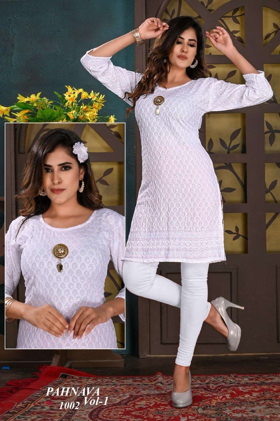 BEAUTU QUEEN PAHNAVA VOL.1 HEAVY RAYON SEQUENCE BORDER CHIKAN STRIGHT WITH BROUCH KURTI CATALOG WHOLESALER BEST RATE