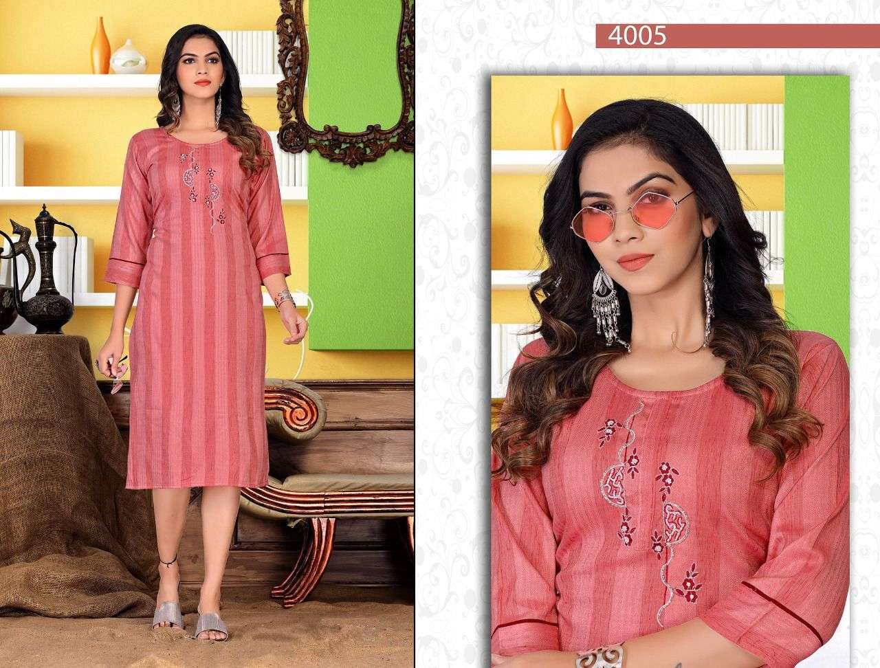 BEAUTY HEART BEAT 17 Kg Heavy Bombay Unique Embosse Rayon mbroidered With Hand Embroidered Work KURTI CATALOG WHOLESALER BEST RATE