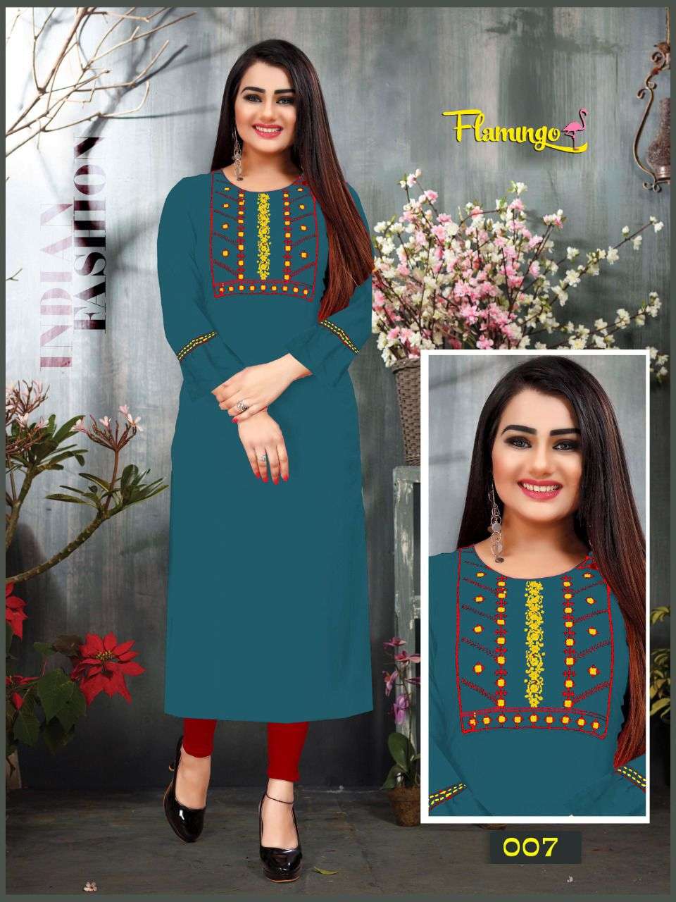 BEAUTY QUEEN FLEMINGO VOL.2 Rayon 14 Kg Heavy Embroidered Brand Look with Patta KURTI CATALOG WHOLESALER BEST RATE