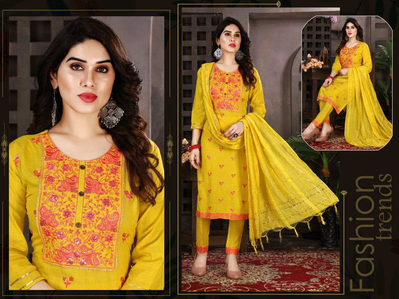 BEAUTY QUEEN HOTSATR VOL.7 Rayon Slub Heavy Sequence Work Kurti with Pant and Silk Dupatta READYMADE SUIT CATALOG WHOLESALER BEST RATE