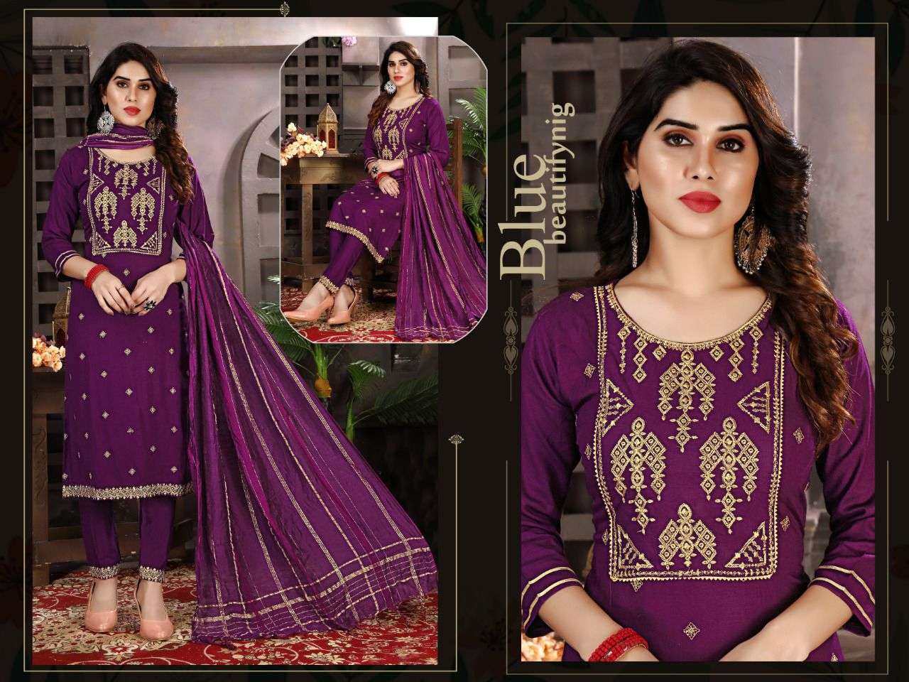 BEAUTY QUEEN HOTSATR VOL.7 Rayon Slub Heavy Sequence Work Kurti with Pant and Silk Dupatta READYMADE SUIT CATALOG WHOLESALER BEST RATE
