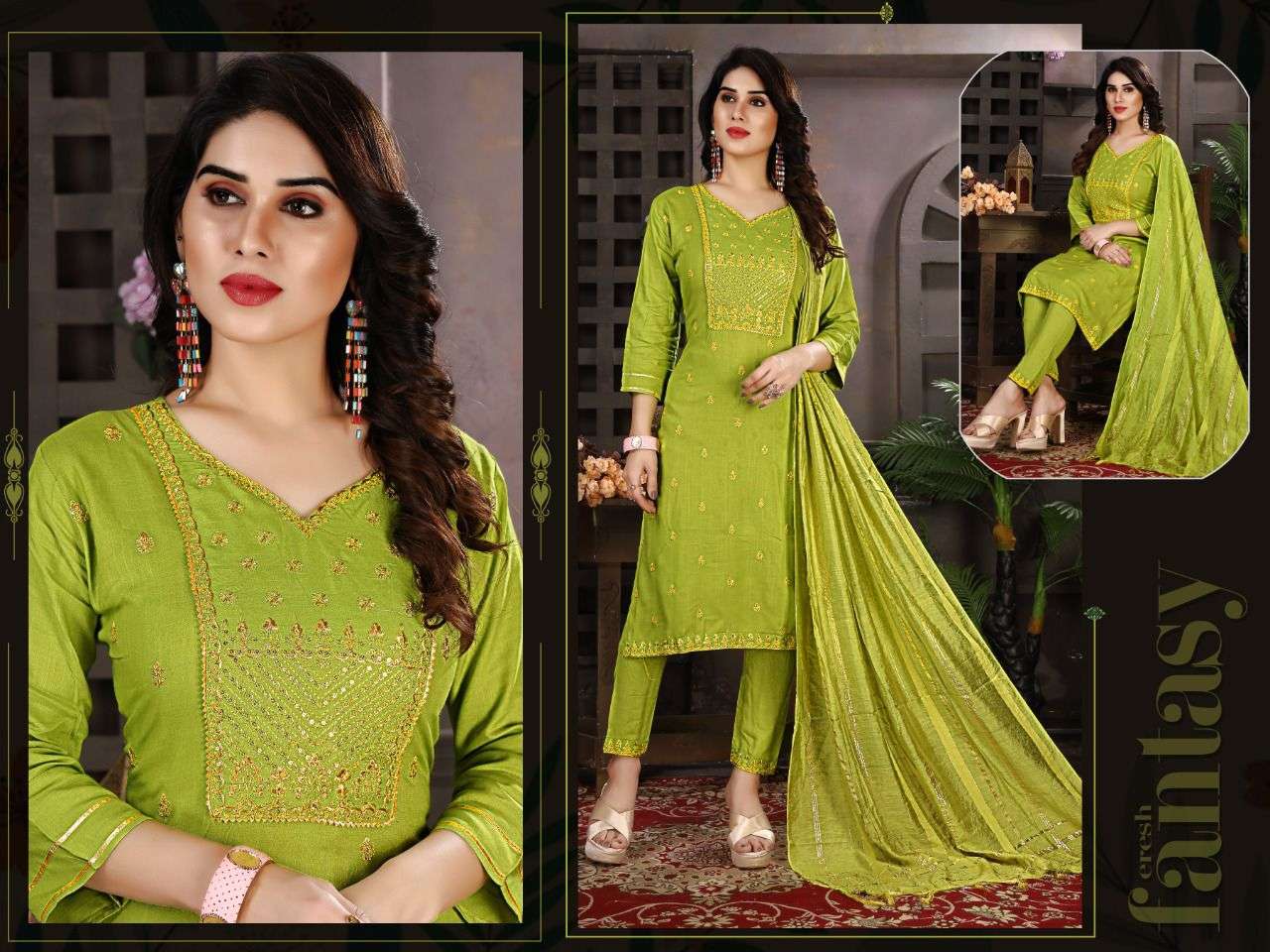 BEAUTY QUEEN HOTSATR VOL.7 Rayon Slub Heavy Sequence Work Kurti with Pant and Silk Dupatta READYMADE SUIT CATALOG WHOLESALER BEST RATE