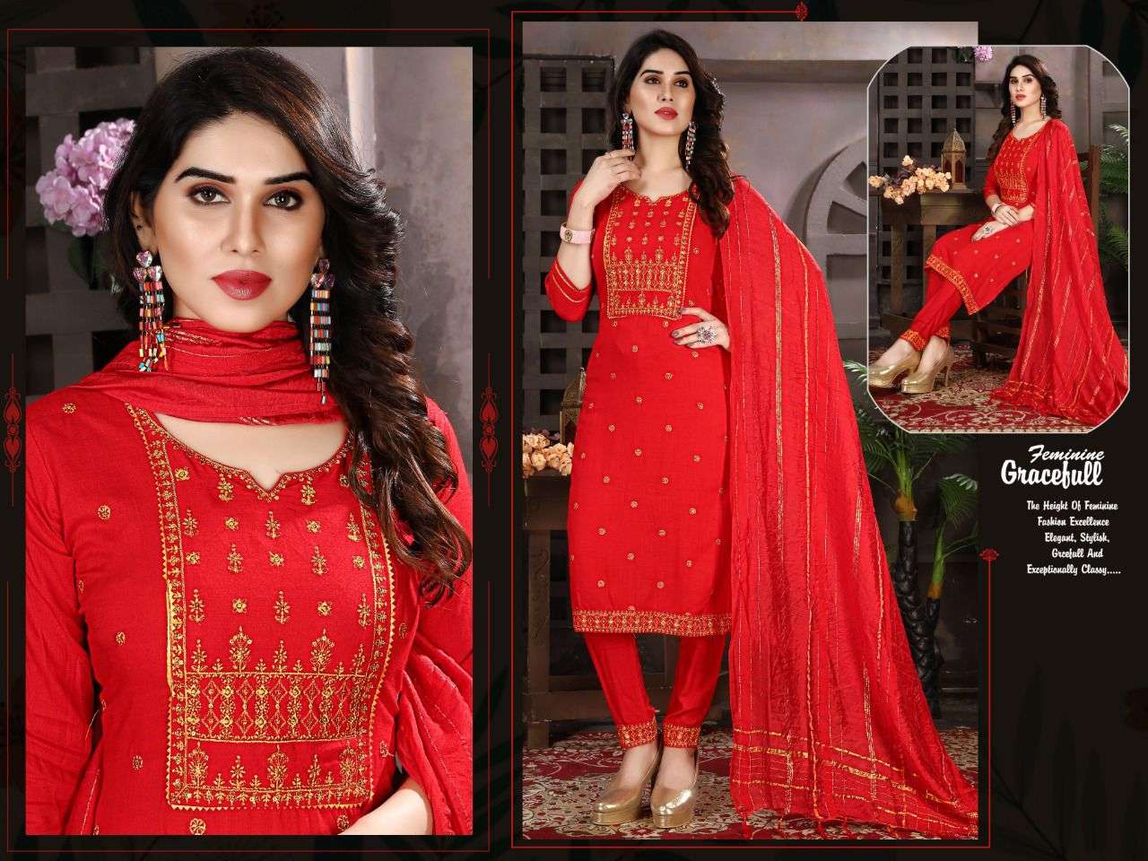 BEAUTY QUEEN HOTSATR VOL.7 Rayon Slub Heavy Sequence Work Kurti with Pant and Silk Dupatta READYMADE SUIT CATALOG WHOLESALER BEST RATE