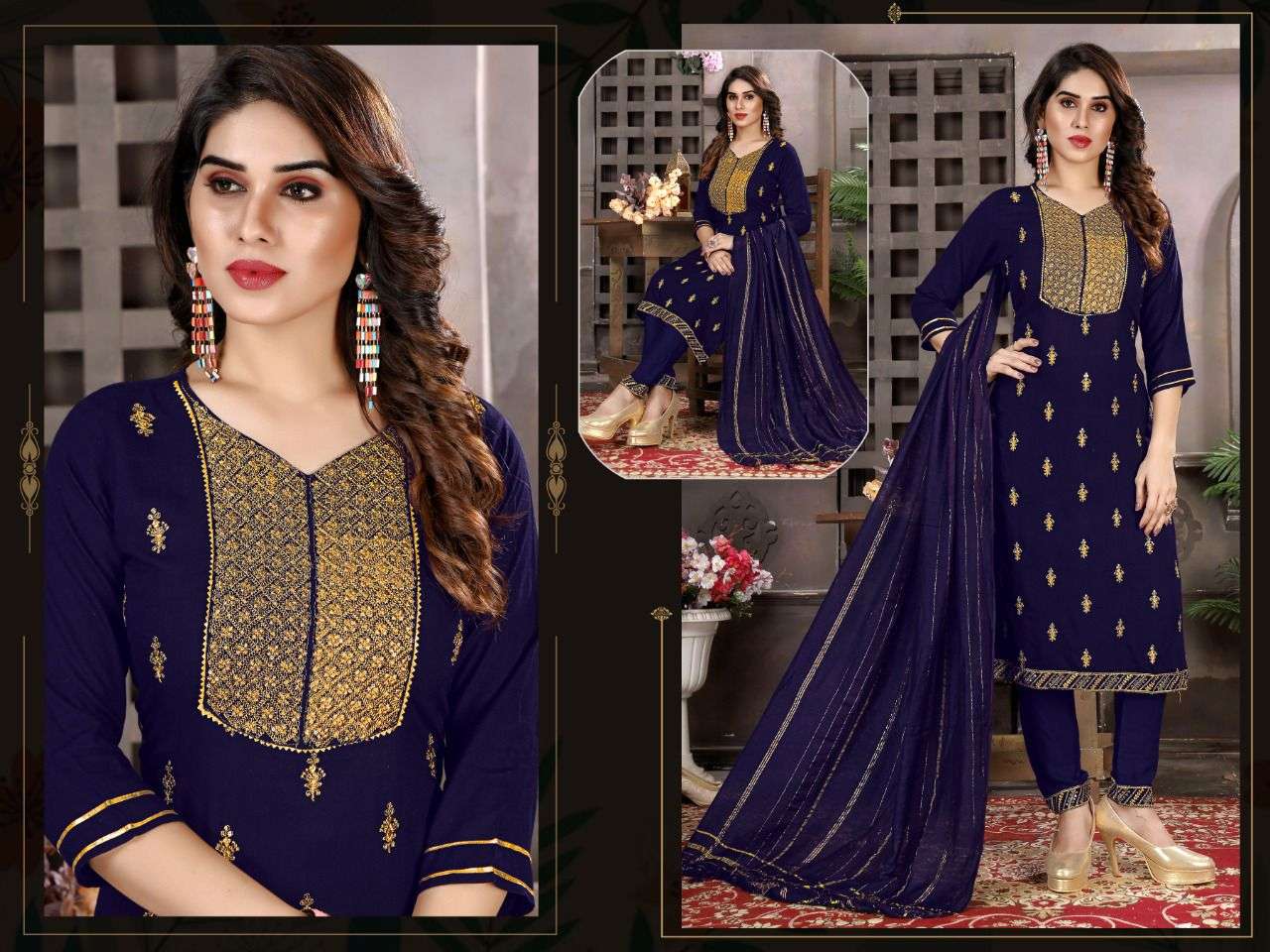 BEAUTY QUEEN HOTSATR VOL.7 Rayon Slub Heavy Sequence Work Kurti with Pant and Silk Dupatta READYMADE SUIT CATALOG WHOLESALER BEST RATE