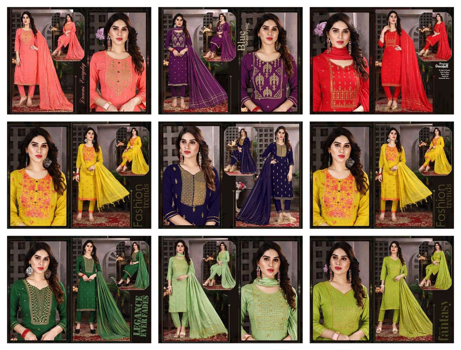 BEAUTY QUEEN HOTSATR VOL.7 Rayon Slub Heavy Sequence Work Kurti with Pant and Silk Dupatta READYMADE SUIT CATALOG WHOLESALER BEST RATE