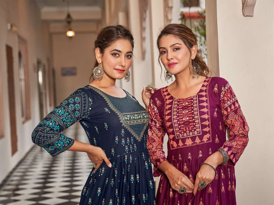 flora rayon foil print big size flair gown wholesaler