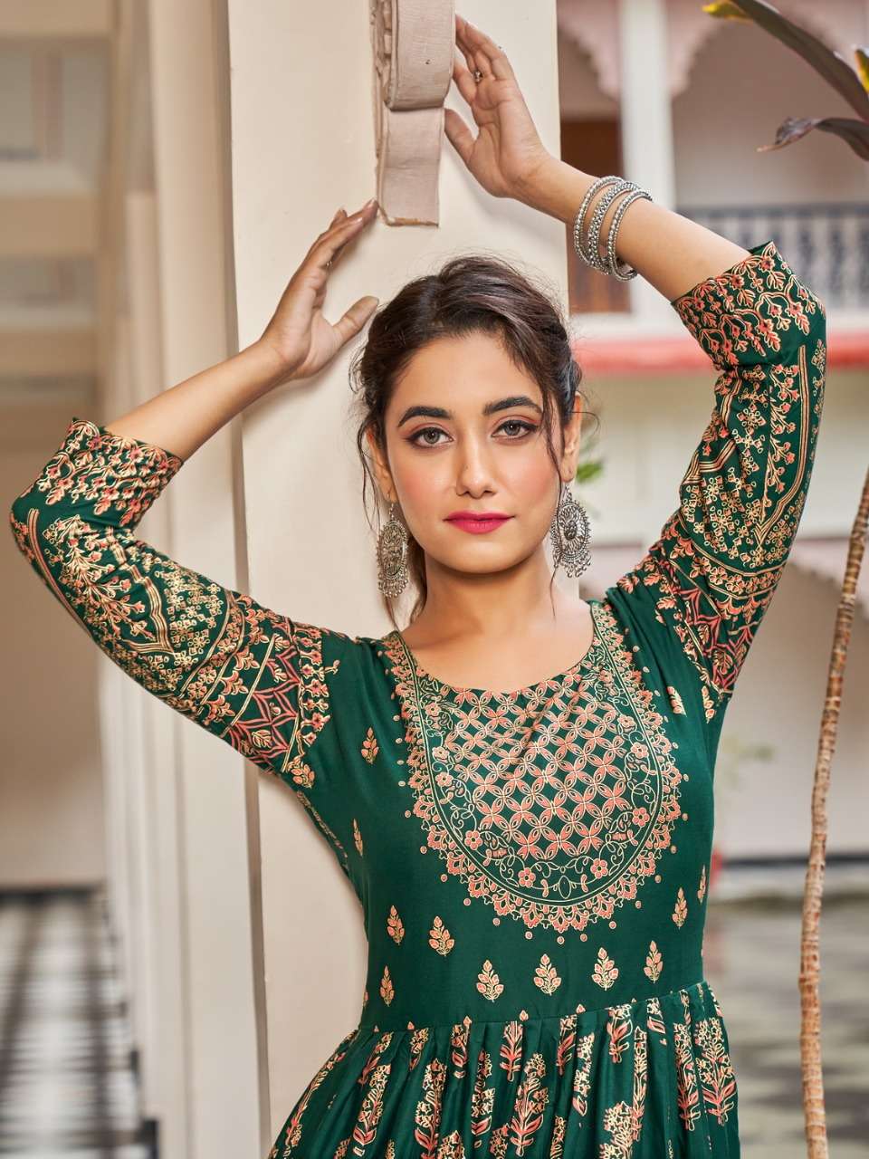 flora rayon foil print big size flair gown wholesaler