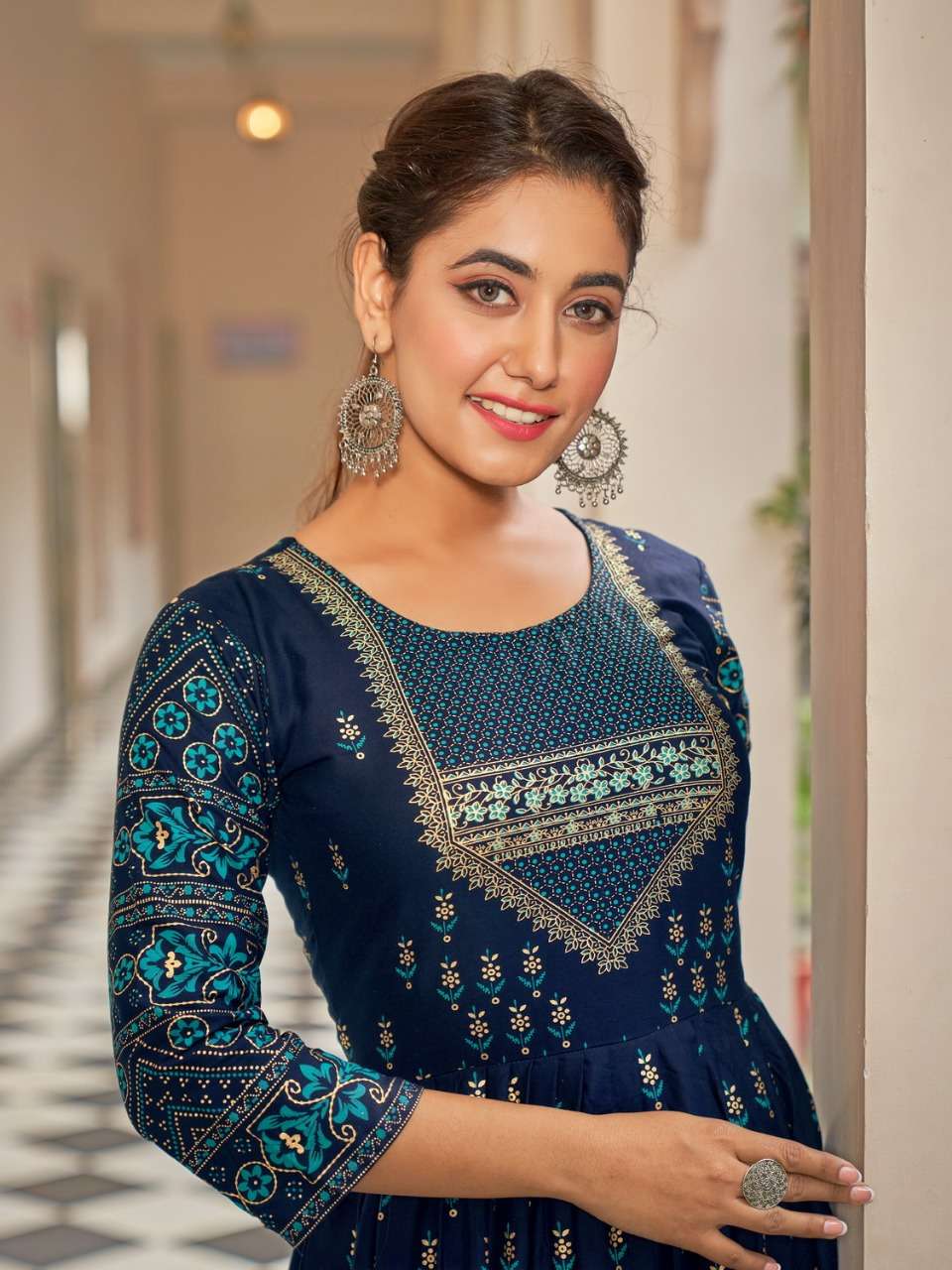 flora rayon foil print big size flair gown wholesaler