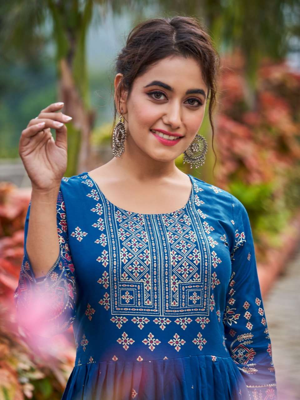 flora rayon foil print big size flair gown wholesaler